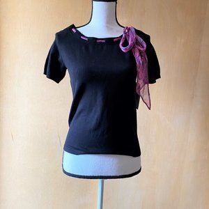 NWT Sz S Sweaterworks Black/Multicolor Scarf Shirt